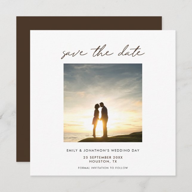 Contemporary Photo Modern script Brown Save The Date (Front/Back)