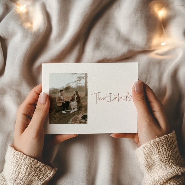 Contemporary photo The Details Enclosure Card (Photo wedding details card with modern script and classic information layout.)