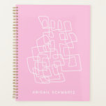 Contemporary Pink Abstract Line Art Personalised Planner<br><div class="desc">Contemporary modern art illustration with abstract line drawing in white on a pink background.</div>