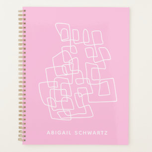 Contemporary Pink Abstract Line Art Personalised Planner