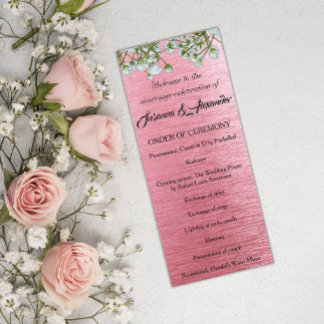 Contemporary Pink Metal and White Roses Wedding Programme