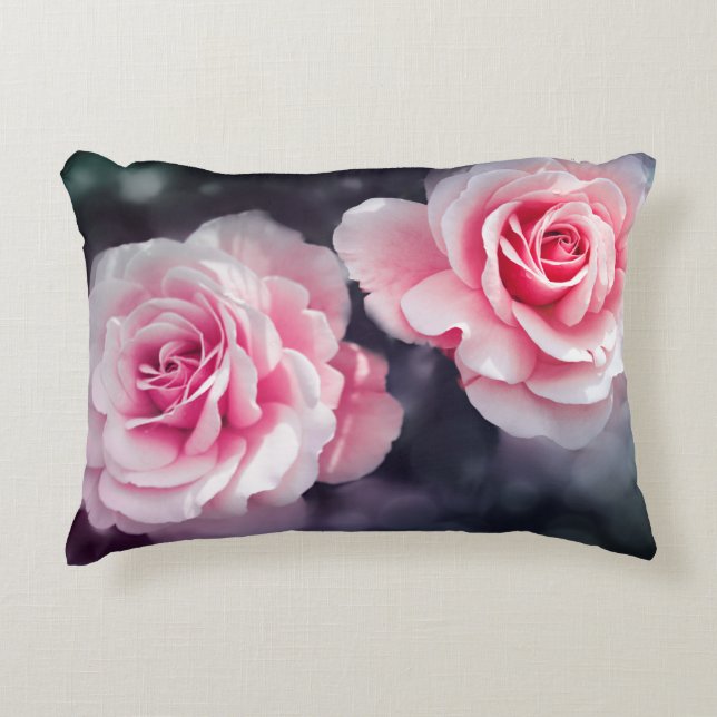 Contemporary Pink Roses Floral Photo Decorative Cushion (Front)