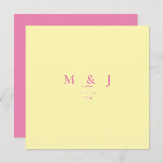 Contemporary Pink & Yellow Square Wedding  Invitation (Front/Back)
