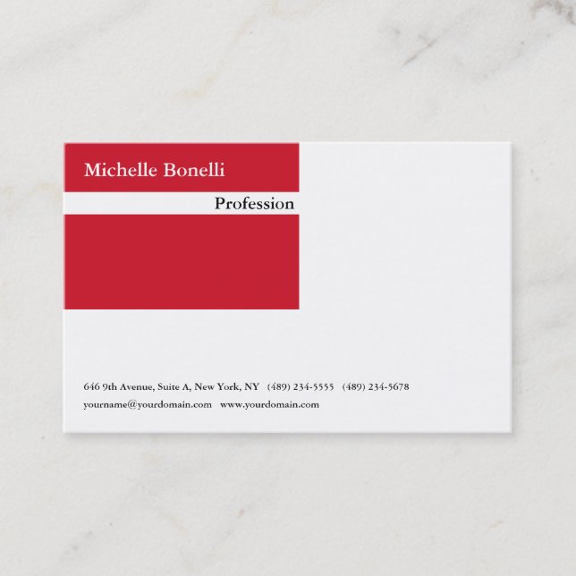 Contemporary Plain Red White Minimalist Modern Business Card (Front)