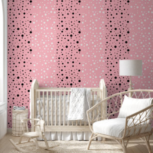Contemporary Polka Dots on Light Pink Textured  Wallpaper