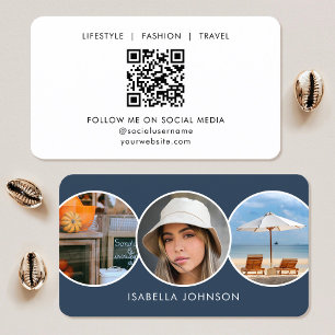 Contemporary Profile Photos QR Code Slate Blue Business Card