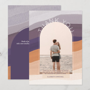 Contemporary Purple Orange Striped PHOTO THANK YOU Card