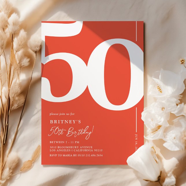 Contemporary Red 50th Birthday Invitation (Creator Uploaded)
