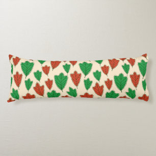 Contemporary Red and Green Oak Leaves Pattern Body Cushion