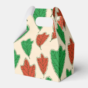Contemporary Red and Green Oak Leaves Pattern Favour Box