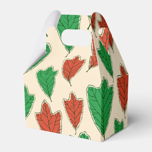 Contemporary Red and Green Oak Leaves Pattern Favour Box (Back Side)