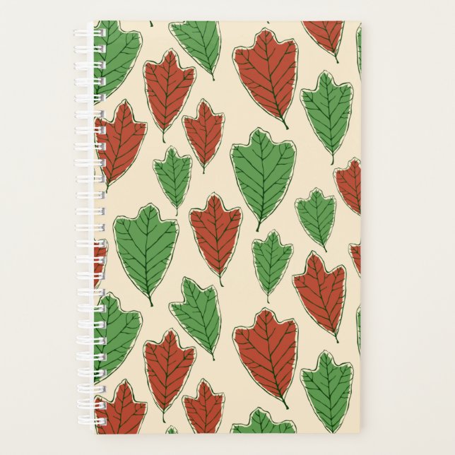 Contemporary Red and Green Oak Leaves Pattern Plan Planner (Front)