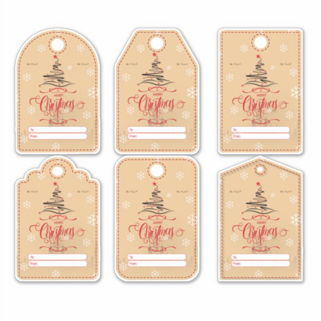 Contemporary red and tan Christmas gift tag (Front)