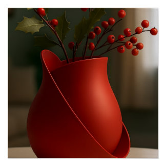 Contemporary Red Vase – Sculptural Elegance & Desi Poster