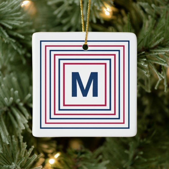 Contemporary Red White and Blue Modern Monogram Ceramic Ornament (Tree)