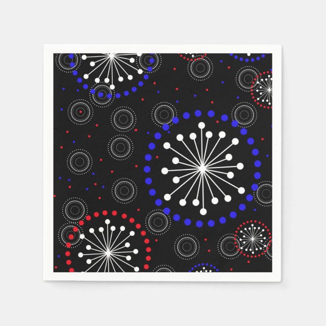 Contemporary Red White Blue Fireworks Napkin (Front)