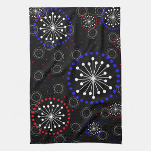 Contemporary Red White Blue Fireworks Tea Towel