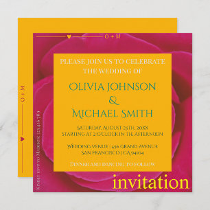 Contemporary romantic pink rose Wedding invitation
