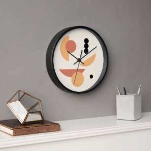 Contemporary Rust Red Sun Black Moon Circles Art Clock