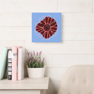 Contemporary Rustic Sunflower  Square Wall Clock