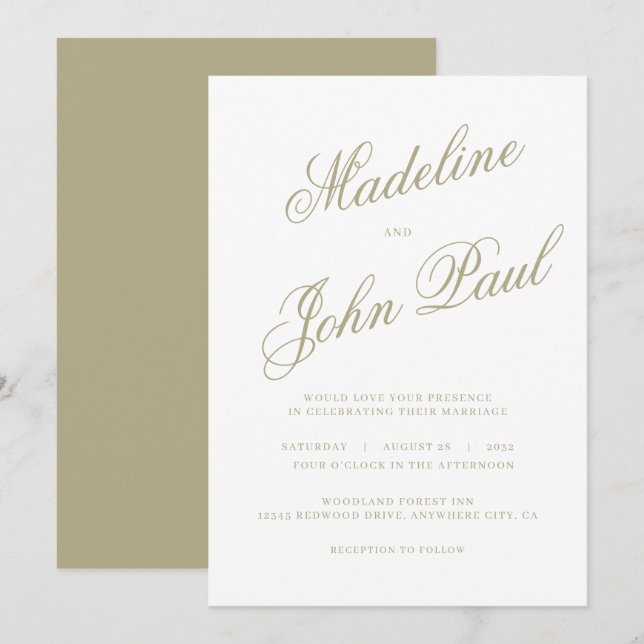 Contemporary Sage Green Calligraphy Wedding Invitation (Front/Back)