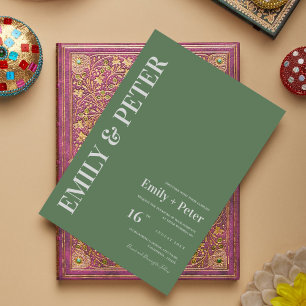 Contemporary Sage Green Modern Minimalist Wedding Invitation Postcard