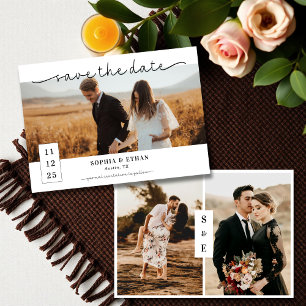 Contemporary Script Black & White Photo Wedding Save The Date