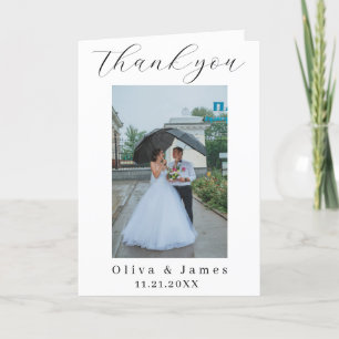 Contemporary Script Heart Wedding photo Thank You Card