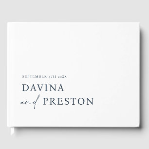 Contemporary Script Modern Minimalist NAVY BLUE Guest Book