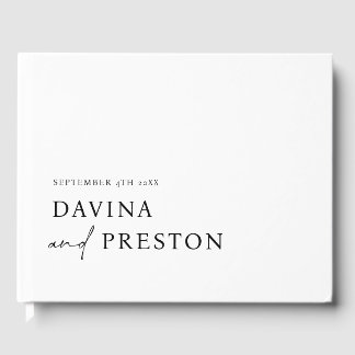 Contemporary Script Modern  Minimalist WHITE BLACK Guest Book