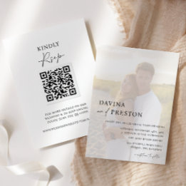 Contemporary Script Modern Photo QR CODE RSVP Invitation