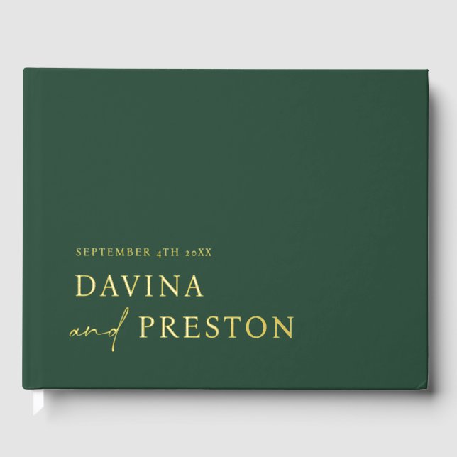 Contemporary Script Modern Simple Minimalist GREEN Guest Book (Front)