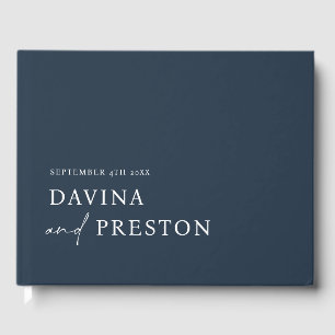 Contemporary Script Modern Simple Minimalist NAVY Guest Book