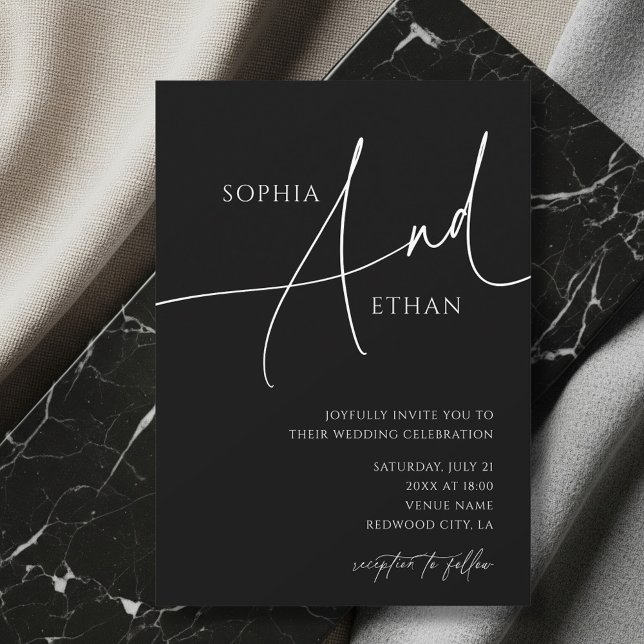  Contemporary Script Moody Black Wedding Invitation (Creator Uploaded)
