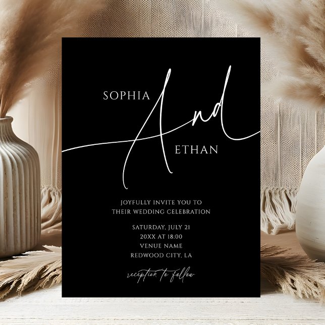  Contemporary Script Moody Black Wedding Invitation (Creator Uploaded)