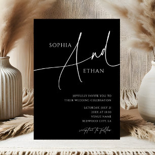  Contemporary Script Moody Black Wedding Invitation