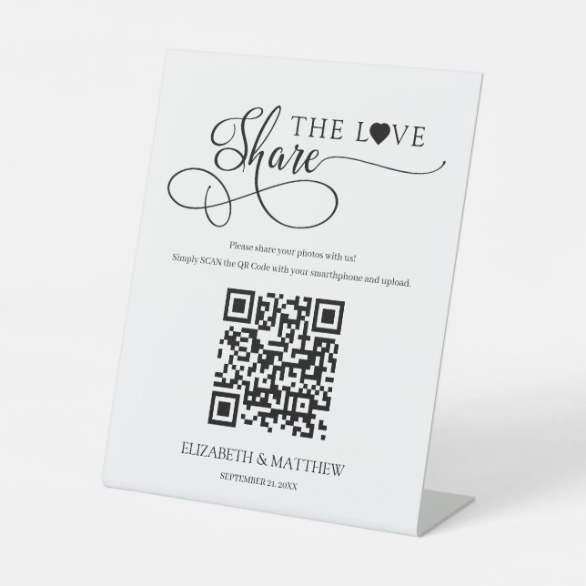 Contemporary Script Share the Love with QR Code Pedestal Sign (Front)