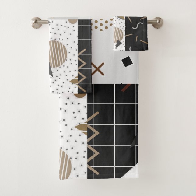 Contemporary Shapes Black, Cream, Grey, Brown  Bath Towel Set (Insitu)