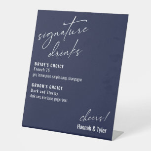 Contemporary Signature Drinks Navy Blue Pedestal Sign