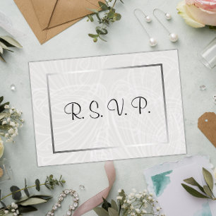 Contemporary Silver and Grey Damask Wedding RSVP Card