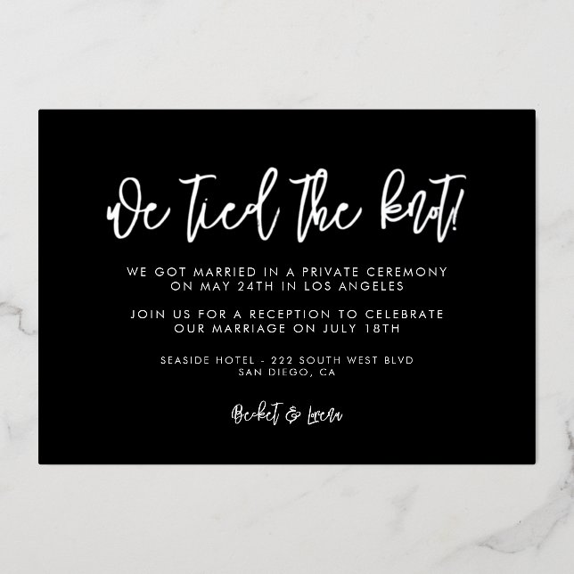 Contemporary silver foil We tied the knot card (Front)