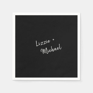 Contemporary Simple Black Custom Names Napkin