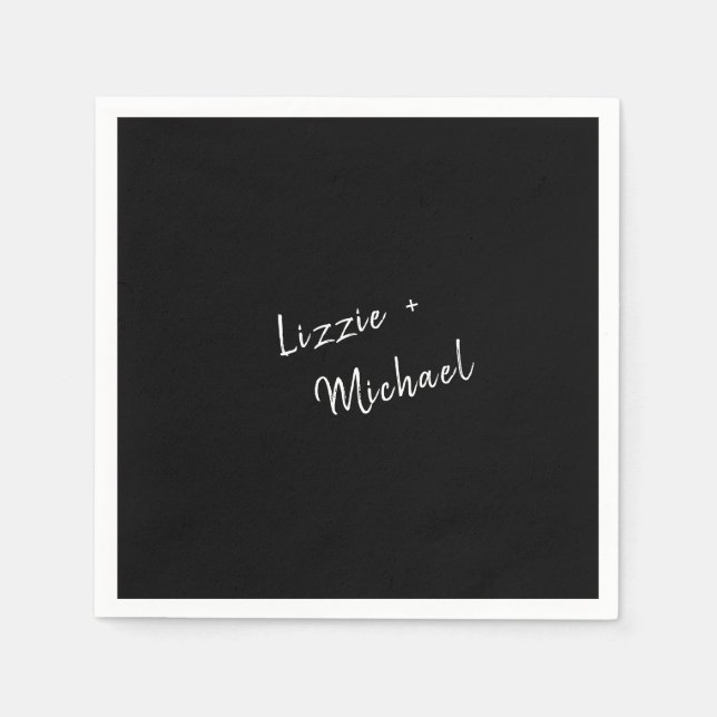 Contemporary Simple Black Custom Names Napkin (Front)