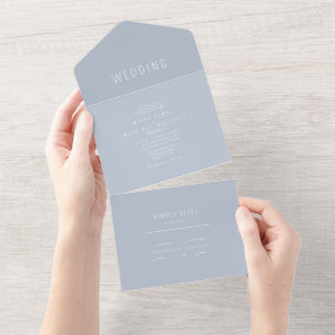 Contemporary Simple Dusty Blue Wedding All In One Invitation
