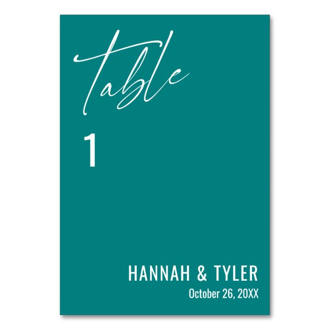 Contemporary Simple Elegant Teal Table Number (Front)