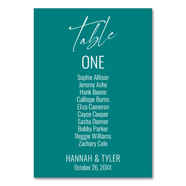 Contemporary Simple Elegant Teal Table Number (Front)