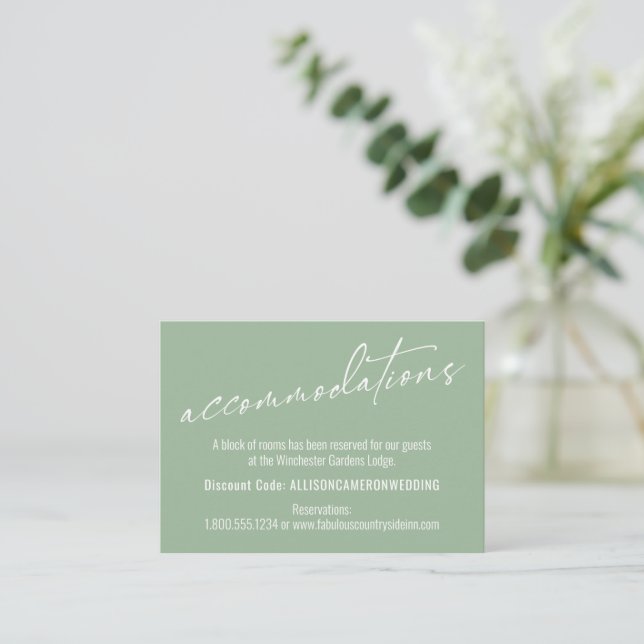 Contemporary Simple Sage Green Accommodations Enclosure Card (Standing Front)