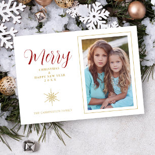 Contemporary Sleek Christmas Snowflake Photo Holiday Card