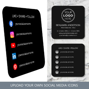 Contemporary Social Media Logo Black White Modern Square Business Card
