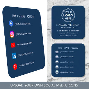 Contemporary Social Media Logo Navy White Modern Square Business Card